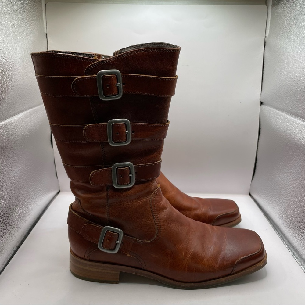 Wolverine 1883 Cognac Leather Square Toe Buckle Moto Size 7 M F8